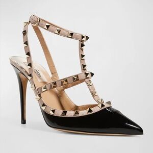 Valentino Garavani Nero Rockstud 100mm Slingback High-Heel Pumps 8.5